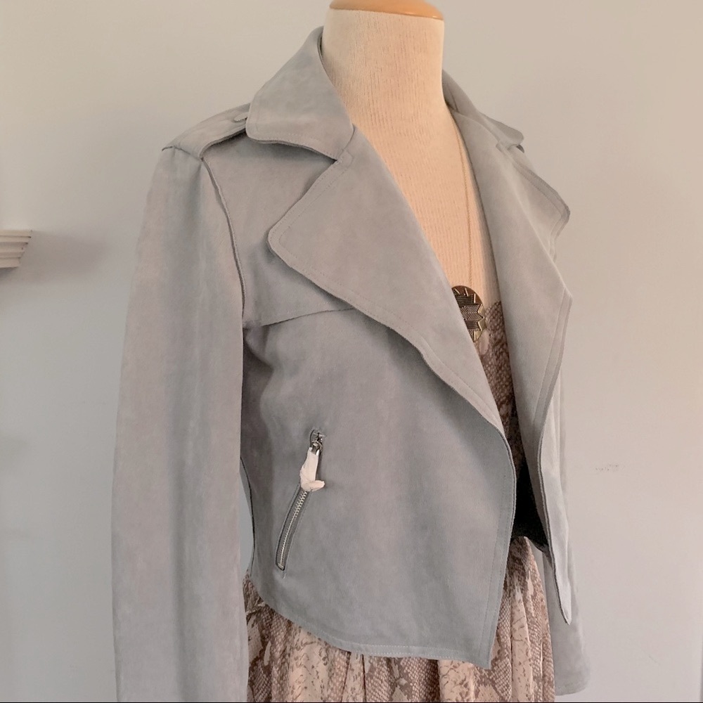 SOLD !!  Anthro faux suede sky blue Expressway moto jacket - Picture 9 of 16